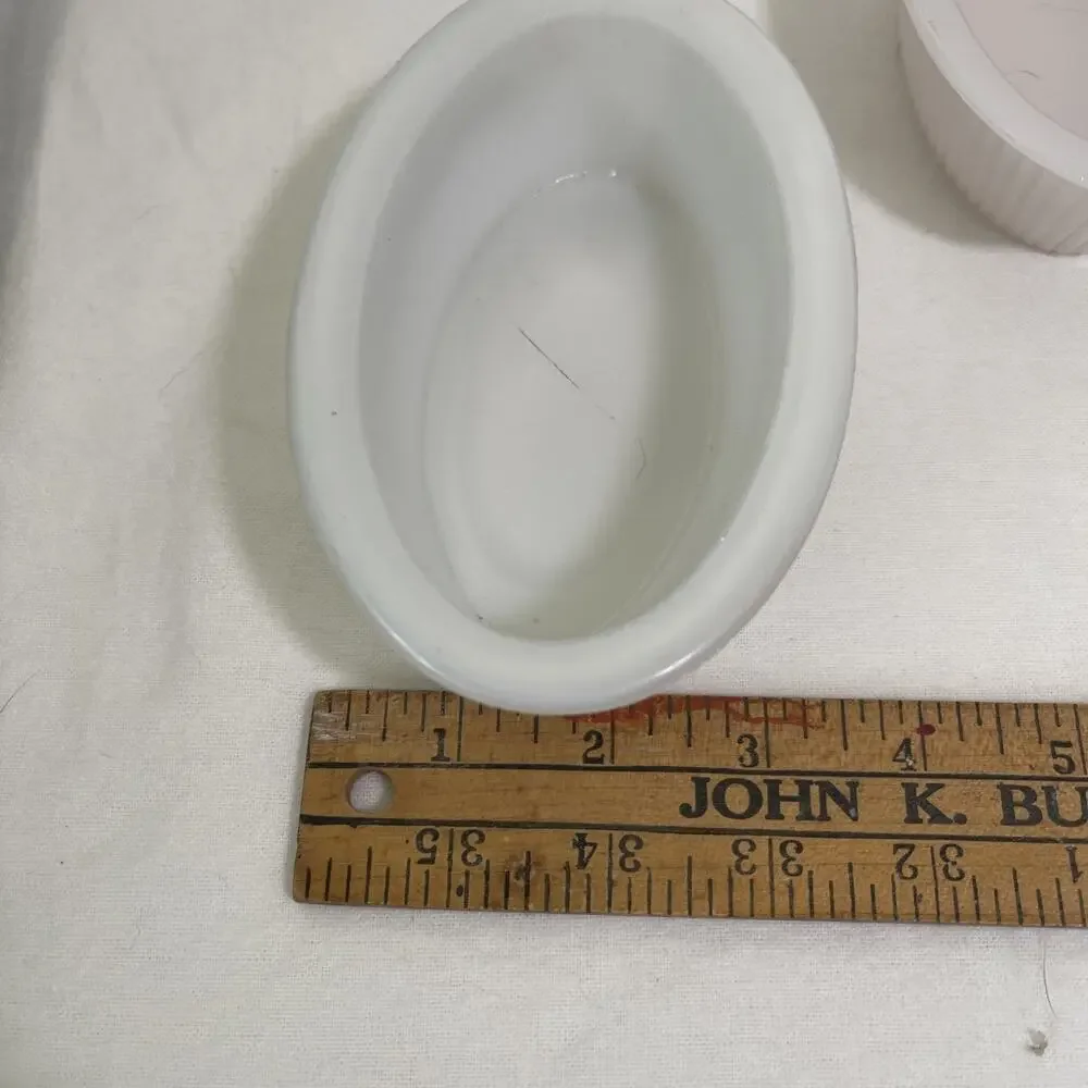 Milk Glass Oval Ramekins X3- Different Sizes and Shades.